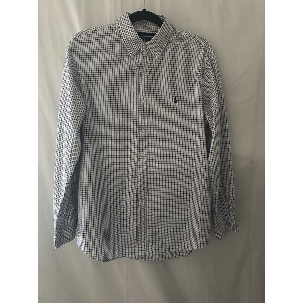 Ralph Lauren 100% Cotton Men's Button Down Purple Check Large Long Sleeve SIZE L
